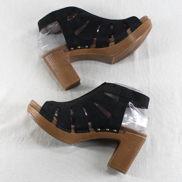 Dansko Demetra Sandals Womens Size 38 US 8 Black Leather Peep Toe Block Heel - Picture 7 of 9